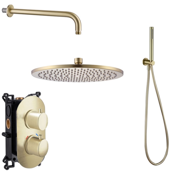 Cutout image of Apex Brushed Brass Fixed Head Shower Pack with Handset